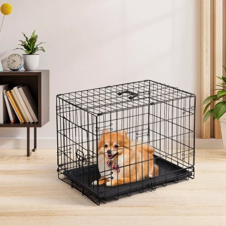 Heavy Duty Steel Dog Crate - Airline Approved Pet Kennel with Lock, Foldable Single Door Cage & Removable Tray for Dogs - 24inch