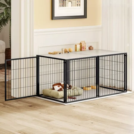 63''Long Dog Cage Big, Dog House Outdoor For Medium Dogs, Pet House Dogs Made Of Metal Wire, Dog House With PVC Top Plate