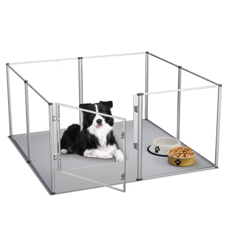 6-10 Panels Large Heavy Duty Acrylic Dog Playpen Puppy Fence Safest Pet Enclosure Fertility Cage with Aviation Aluminum Frame & Waterproof Pad