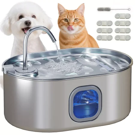 PawHut 246 oz./7L Stainless Steel Cat Water Fountain, Pet Water Fountain with Filters, Ultra-Quiet Pump, for Cats, Dogs and Multi-Pet Homes